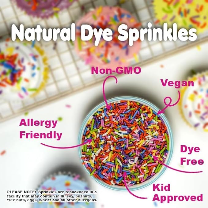 A Great Surprise Dye-Free Rainbow Sprinkles – 2.2 LB - Easter Natural Vegan Baking Toppings with No Artificial Dyes or Flavors – Non-GMO Jimmies for Cookies Cakes Ice Cream &amp Cupcakes