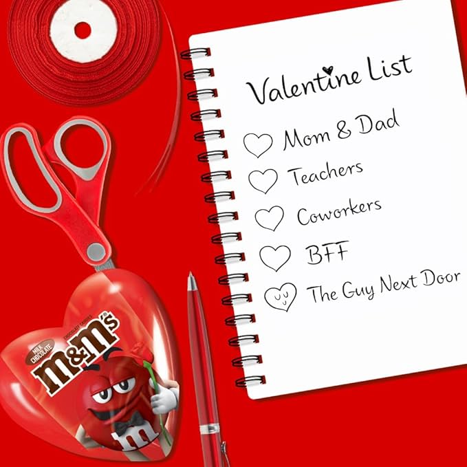 M&ampM’S Milk Chocolate Fun Size Filled Heart Valentine's Day Candy 0.93oz Pack of 12