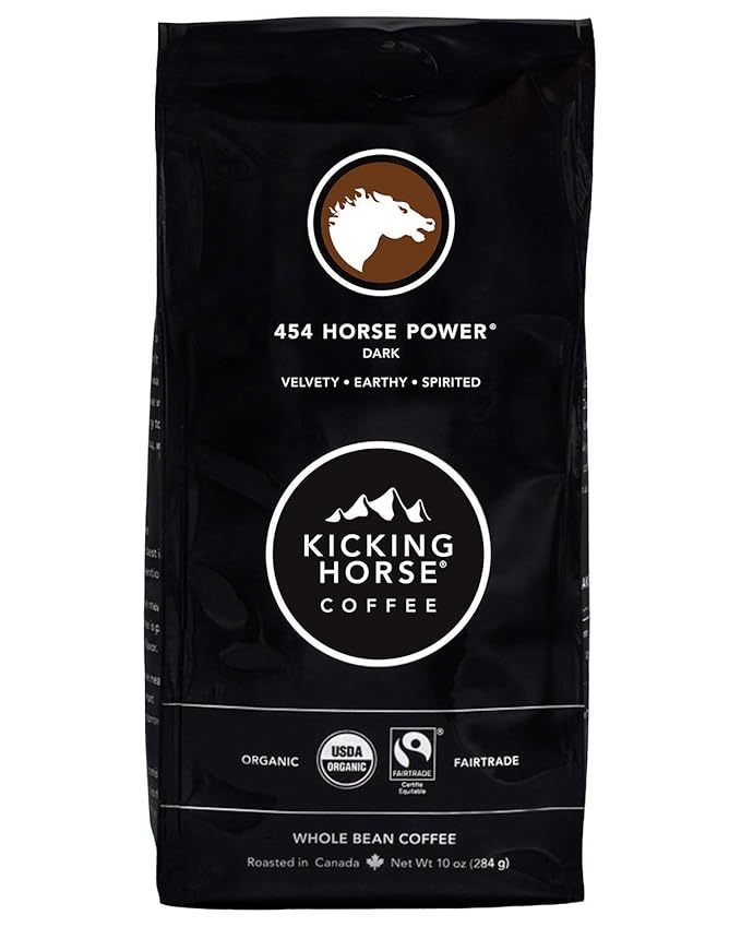 Kicking Horse Coffee 454 Horse Power Dark Roast Whole Bean 10 oz - Certified Organic Fairtrade Kosher Coffee 10 Ounce (Pack of 6)