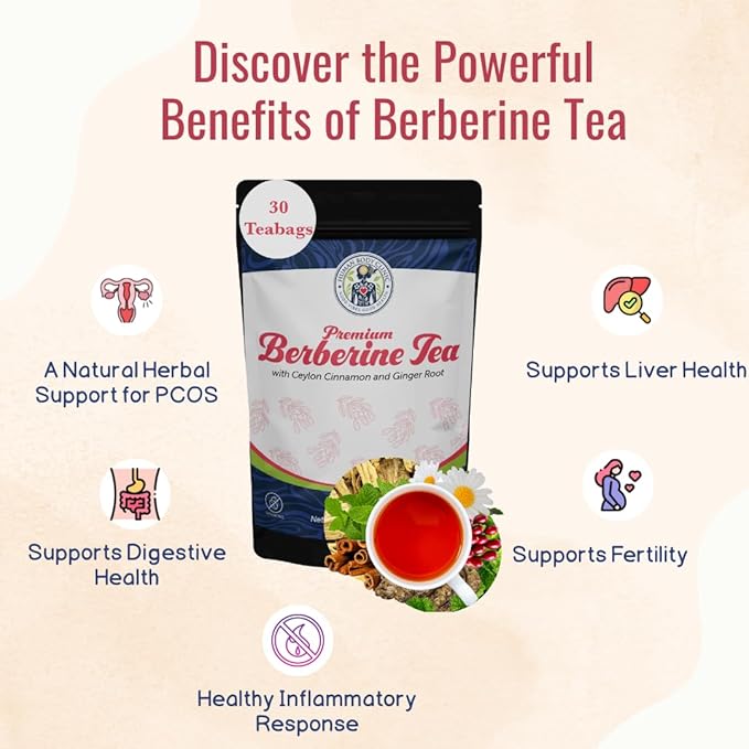 Organic Berberine Tea – Herbal Tea Promotes Health with Ceylon Cinnamon Mint &amp Chamomile – 30 Tea Bags