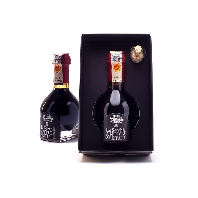 La Secchia - Affinato Aged minimum 12 Years Traditional Aged Balsamic Vinegar of Modena DOP 100 ml Bottle of Italian Balsamic Vinegar Aged With Gift Box and Blown Glass Dispenser
