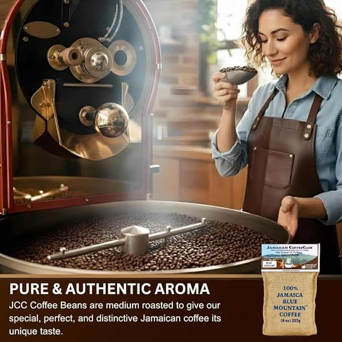 JamaicanCoffeeClub 100% Jamaican Blue Mountain Coffee Ground RG 8oz Fresh Roasted Beans Smooth Bold Flavor Premium Coffee from Jamaica Medium Grind Rich Taste Gourmet Blend
