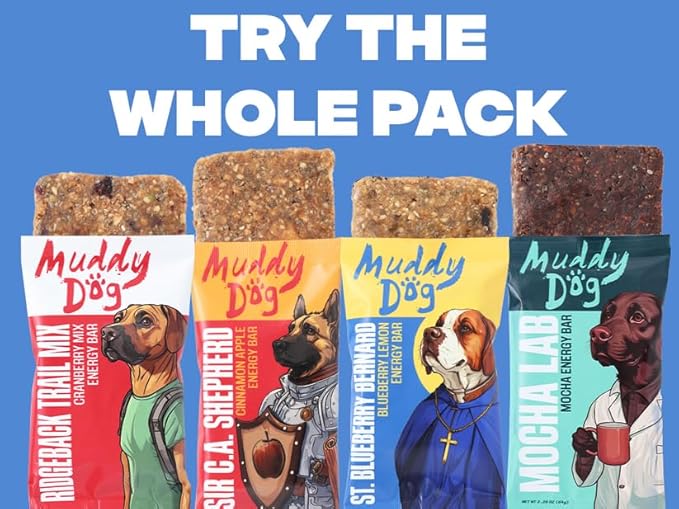 Muddy Dog Human Treats - Energy Bar Variety Pack - Gluten-Free Nut-Free Granola Bars (12 Pack)