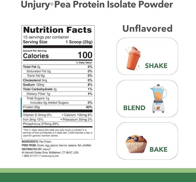 Unjury Planted Vegan Protein Powder | 20g Unflavored Pea Protein Powder | Low Sugar and Plant Based | Gluten and Dairy Free Pea Protein Isolate | Non-GMO | 20 Servings