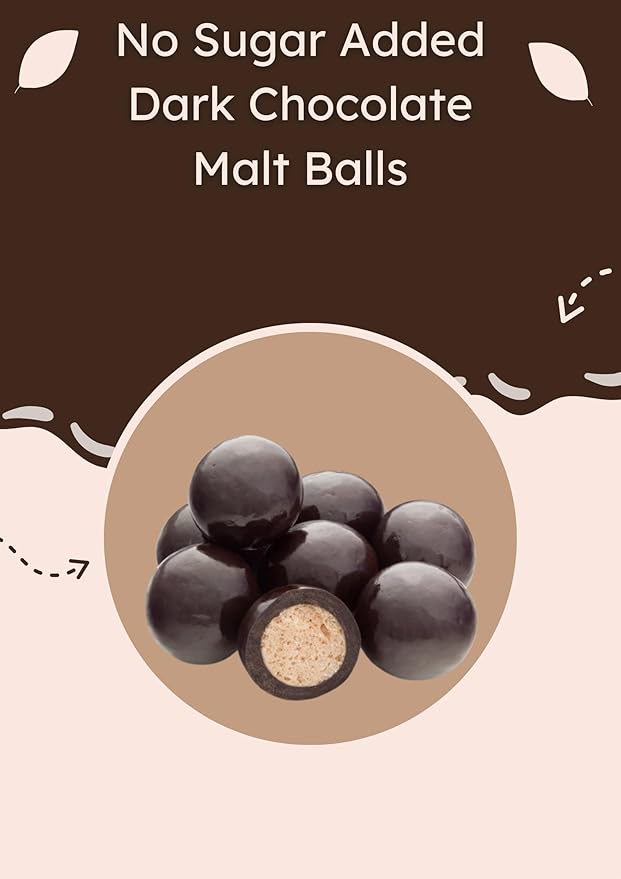 Nuts To You No Sugar Added Dark Chocolate Malt Balls – 8 oz Resealable Bag Perfect Crunchy Snack Guilt-Free Treat with Classic Malt Flavor