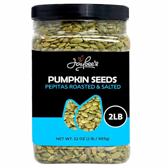 Pumpkin Seeds Pepitas Roasted Salted - 32 oz - 2 lbs | Healthy Snack | Vegan Keto Diet Friendly | Hand-Picked | Kosher Certified | Non Organic Pumpkin Seed | Jaybee's Nuts (Roasted Salted)