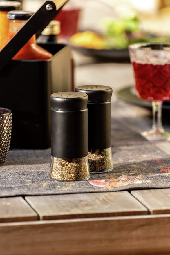 WENKO Boga glass spices set barbecue accessory with 0.14 L black outdoor kitchen spice gift set bottle made of transparent glass with lid made of black plastic Ø 5 x 11.5 cm