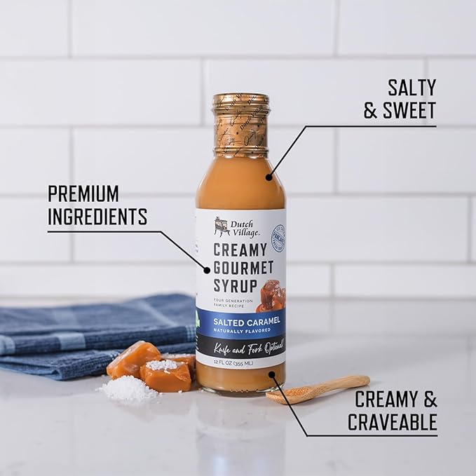 Creamy Gourmet Breakfast &amp Dessert Syrup | Organic Ingredients - Clean Label | No Preservatives Artificial Flavors or Corn Syrup | Gluten-Free | Dutch Village Salted Caramel &amp Snickerdoodle