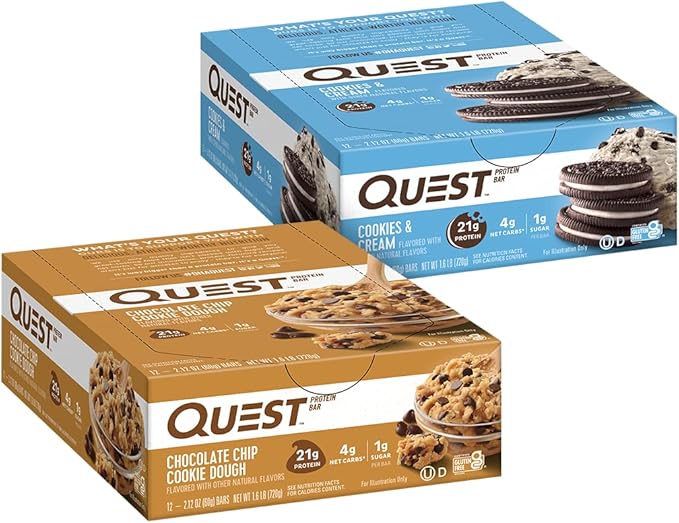 Quest Nutrition Favorites Bundle Chocolate Chip Cookie Dough &amp Cookies and Cream Protein Bars