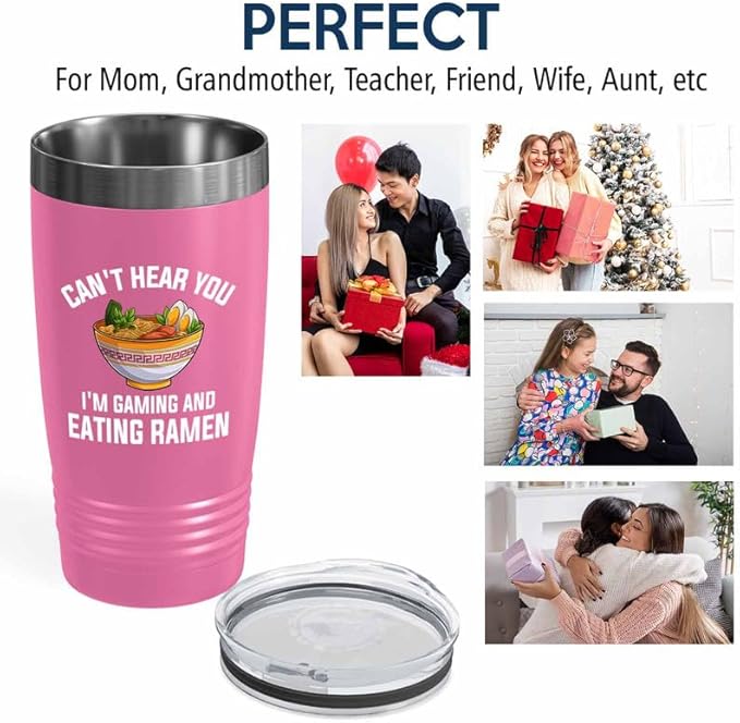 Ramen Lover Pink Edition Tumbler 20oz - Can't hear you - Food Lovers chicken pumpkin vegan pantry spicy noodles