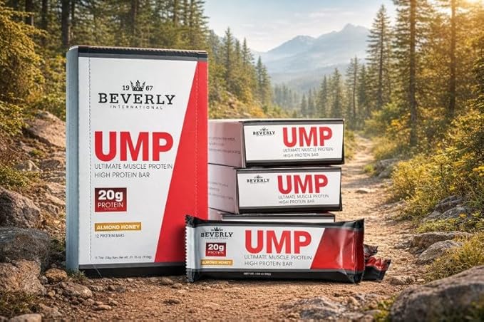 Beverly International UMP High Protein Bars - Almond Honey 20g of Protein 8g Fiber. All Natural Gourmet Ingredients. Soy Free Bar 12 Pack