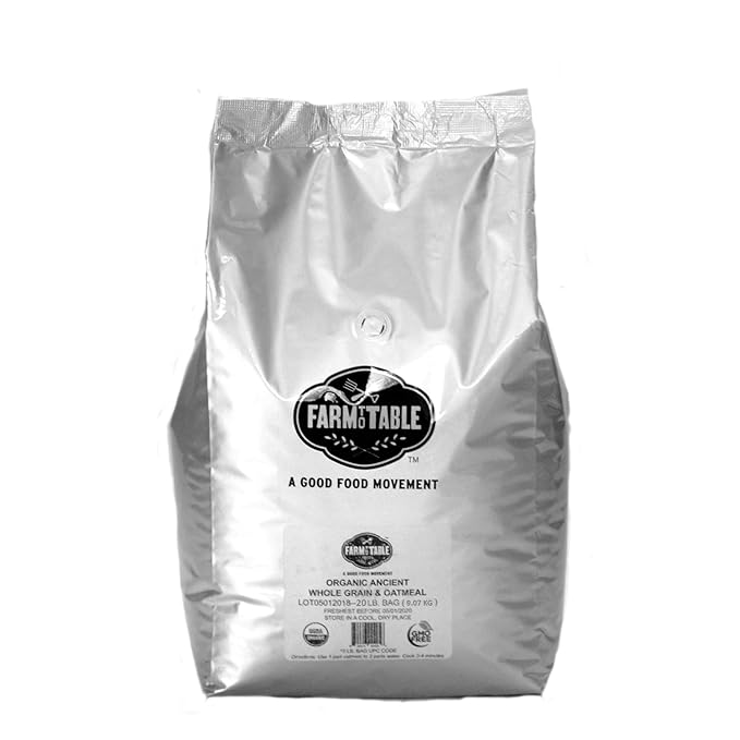 Farm to Table Foods Organic Ancient Grain Whole Grain &amp Oatmeal - High Fiber &amp Protein All Natural - 20 lb. Bag