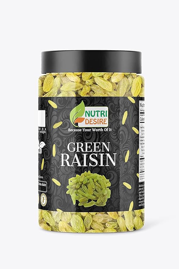 Nutri Desire Afghani Green Kishmish / Raisins 800 gms |Jar Pack|