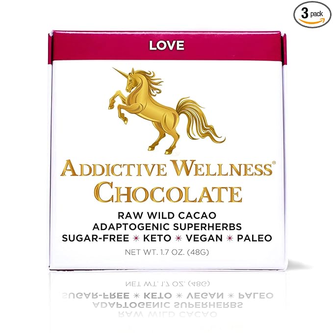 Addictive Wellness Sugar-Free Raw LOVE Chocolate 3 PACK Vegan Paleo &amp Keto- Purely Superfoods and Adaptogens