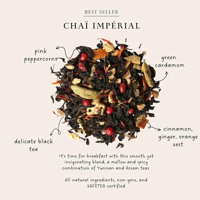 Palais des Thés Chai Tea - Organic Imperial Chai Blend with Cardamon &amp Pink Pepper - Premium Black Loose Leaf Tea Serves 20-25 Cups - 3.5oz Tin