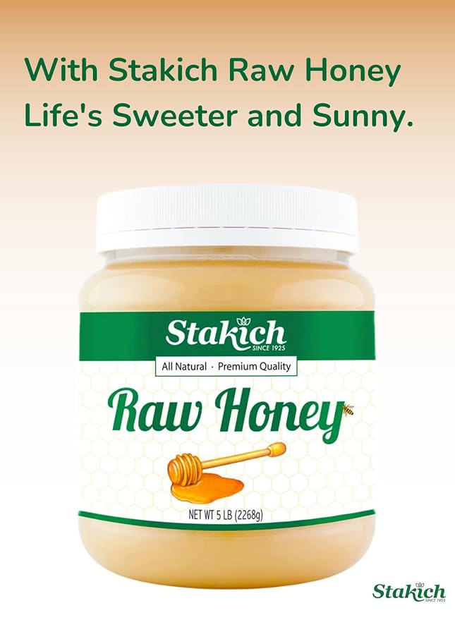 Stakich Raw Honey - Pure Unprocessed Unheated Kosher - 5 Pound (80 Ounce)