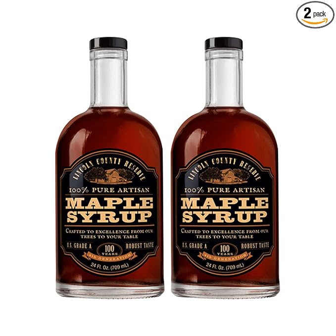 Lincoln County Reserve 100% Pure Maple Syrup with Robust Taste - 100% Pure Artisan Maple Syrup - Made in the USA 24 oz Glass Bottle 2 Pack
