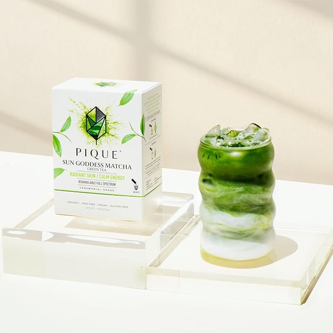 Pique Organic Sun Goddess Matcha - Ceremonial Grade Matcha Green Tea Powder Supports Radiant Skin Calm Energy - 28 Single Serve Sticks (Pack of 1)