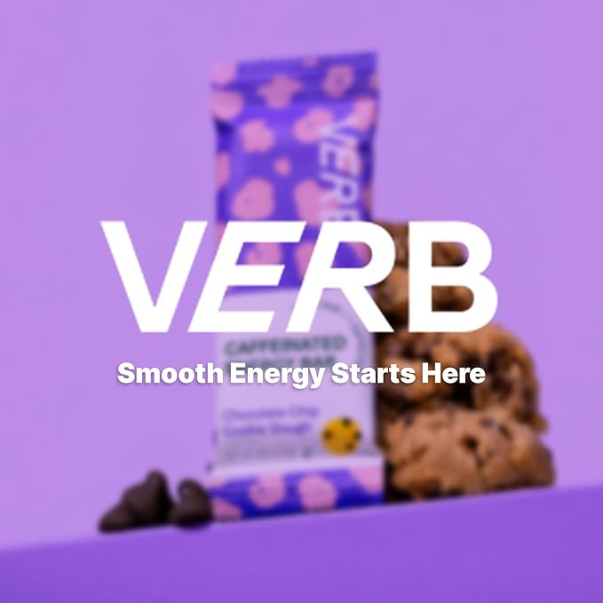 Verb Caffeinated Energy Bars Chocolate Chip Cookie Dough (26g Pack of 16) 110-Calorie Delicious Energy Bar Gluten Free On-the Go Snack with 80mg Green Tea Caffeine Only Real-Food Ingredients