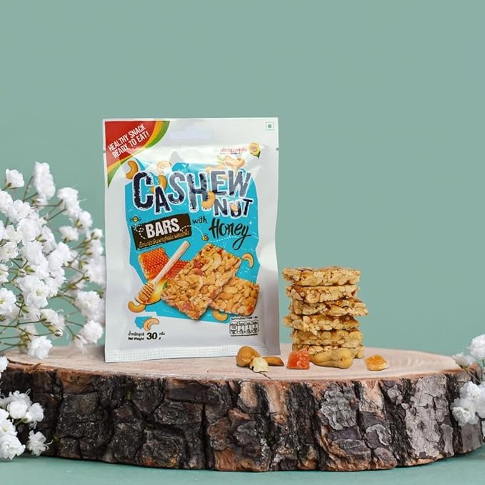ฟลาวเวอร์ Cashew Nut Bars with Honey - Chewy &amp Sweet Snack (5 x 40g Packs)