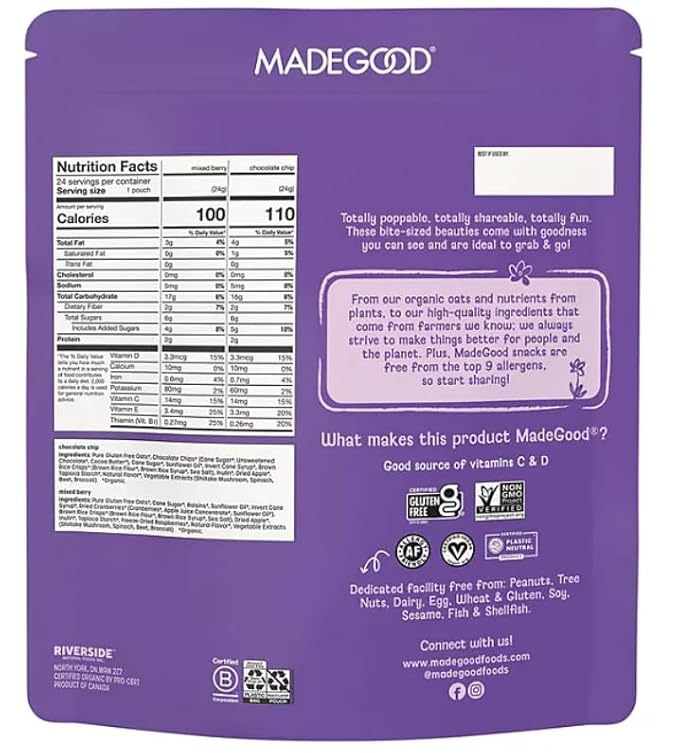 Made so Good Organic Granola Bites Mixed Berry and Chocolate Chip 24 Servings 20.3 oz