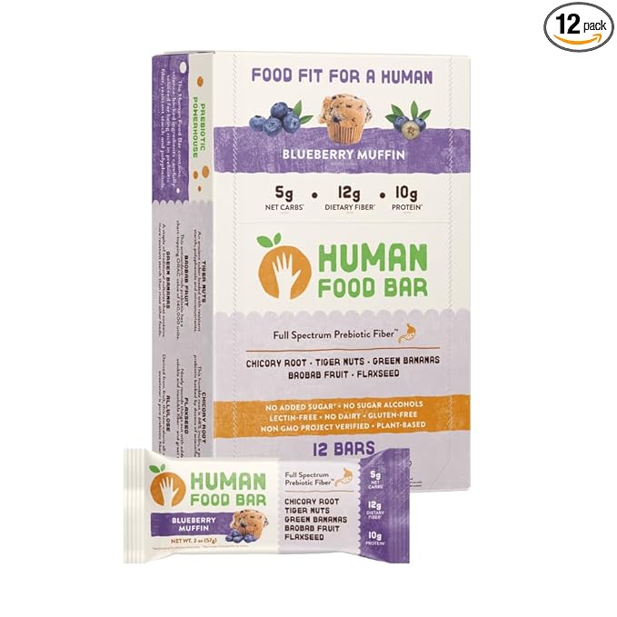 Human Food Bar | Bluberry Muffin Flavored Nutrition Bar (12 Count)