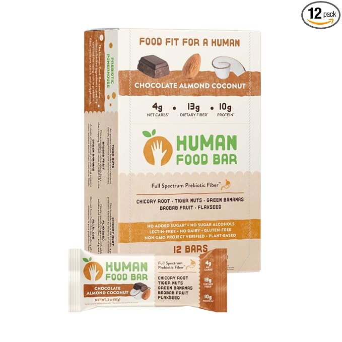 Human Food Bar | Chocolate Almond Coconut flavored Nutrition Bar (12 Count)