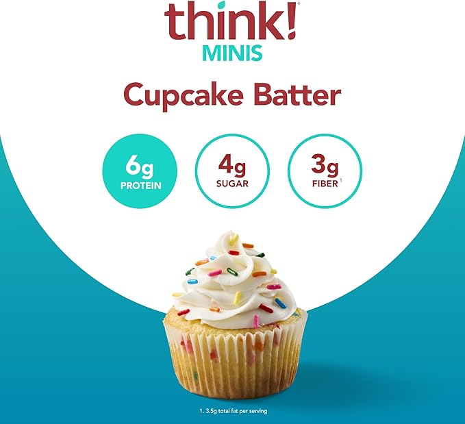 think! MINIS Protein Snack Bars Gluten Free Cupcake Batter 15 Count (Pack of 2)