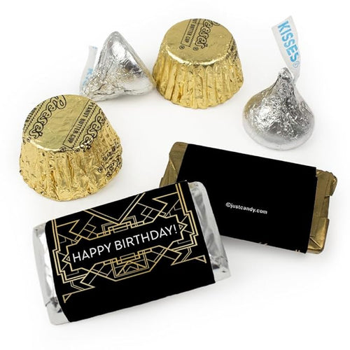 200pcs Personalized Gatsby Birthday Candy Kit Chocolate Party Favors for Guests Candy Buffet Supplies (Custom Wrapped Miniatures Kisses Peanut Butter Cups)