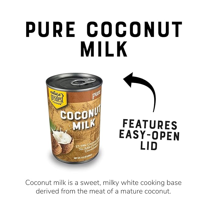 Nature’s Greatest Foods Pure Coconut Milk – No Guar Gum No Additives Non-GMO BPA-Free Vegan Gluten-Free and Kosher 17-19% Coconut Milk Fat Unsweetened 12-pack