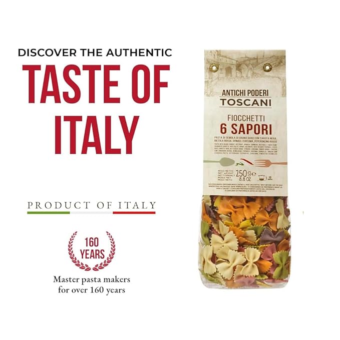 ANTICHI PODERI TOSCANI Handmade Flavored Pasta Six Flavor Fiocchetti 8.8oz | Imported from Italy Pack of 2