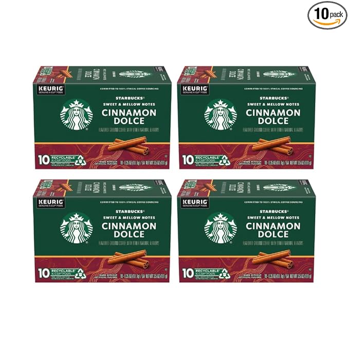 Starbucks Flavored Coffee Genuine K-Cup Pods Cinnamon Dolce Flavored with Sweet and Mellow Notes Recyclable Pods 10 Count Pods in Each (Pack of 4)