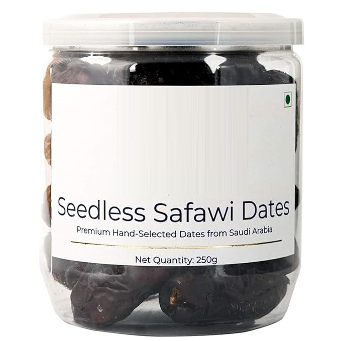 8.81oz Gourmet Seedless Safawi Dates 250g | Premium Dry Fruits | All-Natural | No Added Sugar | No Preservatives | Gluten-Free | Vegan | Non-GMO | Khajur/Khajoor/Khejur