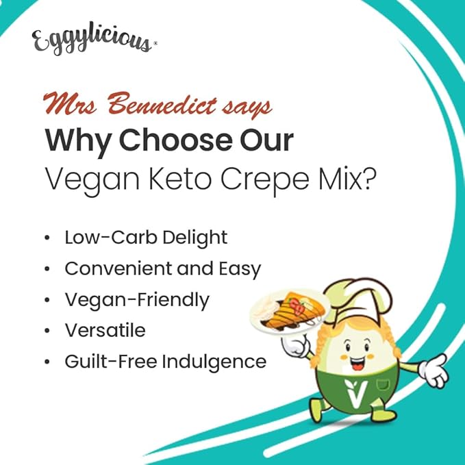 Eggylicious PACK OF 6- Vegan Keto Crepe Mix | Low Carb Crepe Mix for Quick &amp Easy Grain-Free Breakfast Protein-Rich Just Add Milk/Water Gluten Free Crepe Non-Bioengineered | 1 lb 8 oz (680 gm)