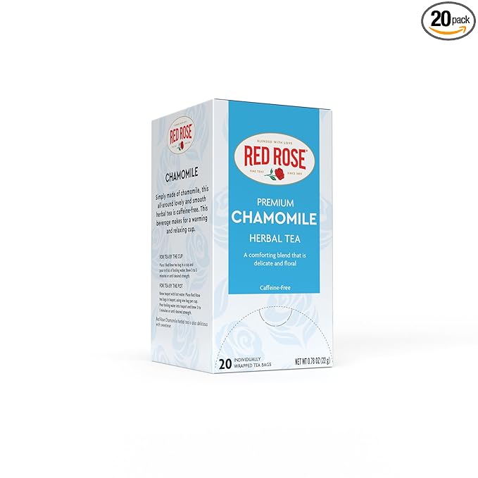 Red Rose Chamomile Tea Caffeine Free Herbal Tea Perfect Companion for Relaxation Chamomile Tea with 20 Individually Wrapped Tea Bags Per Box