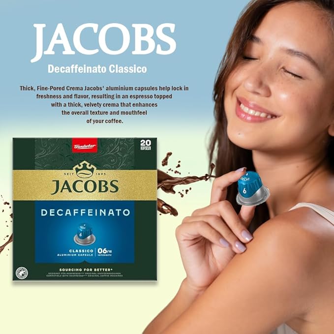 Jacobs Decaffeinato Classico 10x20 CAPSULES Coffee Capsules Compatible with (052 USD/1 CAP)