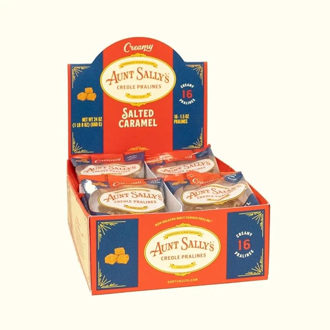 Aunt Sally's Creamy Salted Caramel Pralines – 16 count box- New Orleans Most Famous Praline- Handmade Pecan Candy