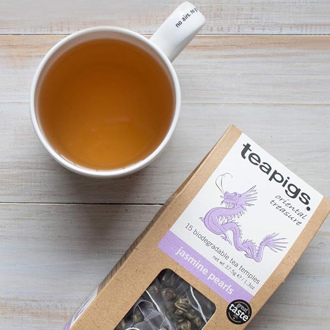 Teapigs Jasmine Pearls Tea Bags Made with Whole Leaves caffeine-free natural ingredients(1 Pack of 50 Teabags)