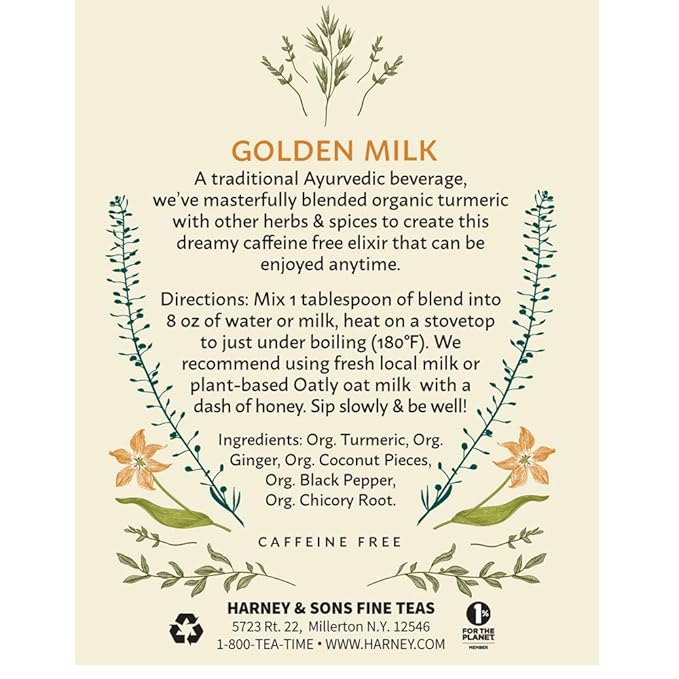 Harney &amp Sons Golden Milk Powder Turmeric Ginger Coconut &amp Spices 8 oz Tin