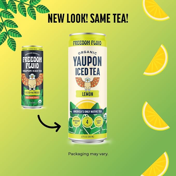 Freedom Fluid Organic Yaupon Iced Tea – Refreshing Lemon | Perfect Fall Beverage | Lightly Sweetened Low Sugar Low Calories Real Brewed Tea Clean Ingredients Antioxidant Rich Natural Caffeine |