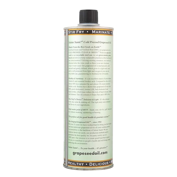 Salute Santé! Cold Pressed Grapeseed Oil – 500 ml 6-Pack — vegetable oil cooking oil grapeseed oil — High Smoke Point Neutral Flavor Ideal for Frying Baking &amp Salad Dressings