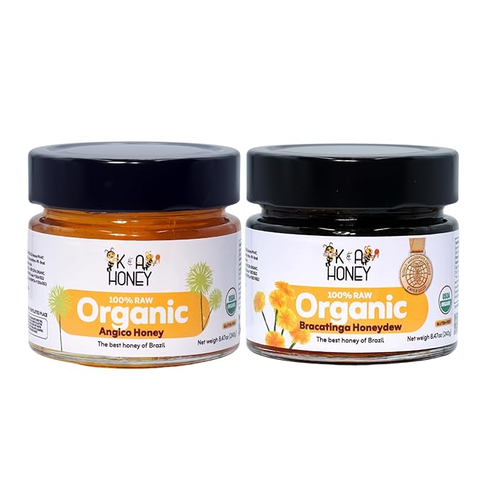 K&ampA HONEY Angico + Bracatinga Bundle | USDA Certified Organic | Superfood Honey Duo | Rich in Antioxidants &amp Natural Minerals | Raw | Premium | 8.47 oz Each