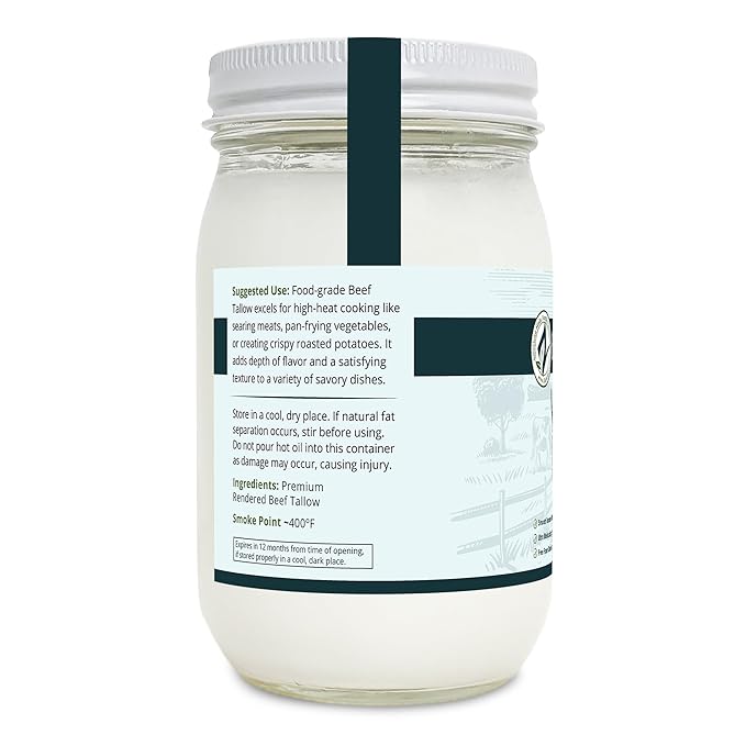 Zatural 100% Pure Grass-Fed Beef Tallow – Deodorized &amp Refined Food-Grade Fat for Cooking Frying Skincare Soap Making &amp DIY Balms (13 oz)