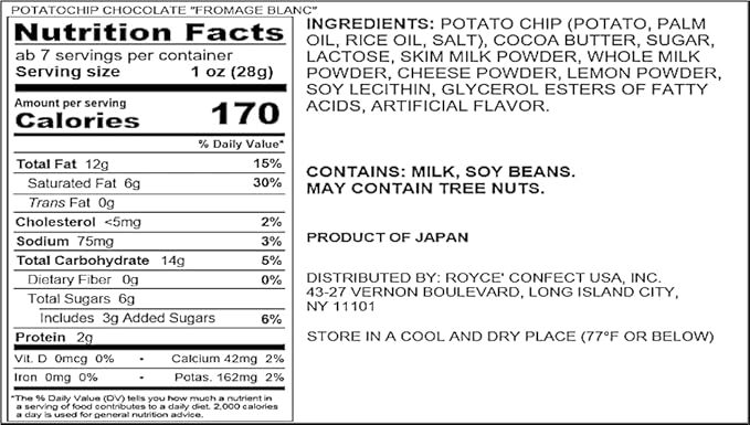 ROYCE' Potatochip Chocolate Fromage Blanc - Sweet and Salty Snack | Crispy Potato Chips Coated with Fromage Blanc Infused White Chocolate | Japanese Chocolate from Hokkaido (1 Oz)