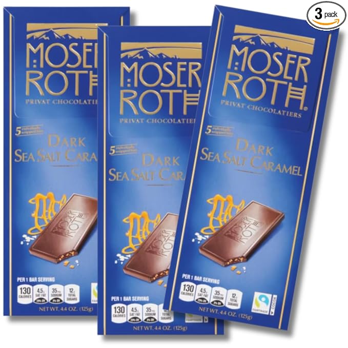 3 Pack – Dark Sea Salt Caramel Chocolate Bars 5 Individually Wrapped Mini Bars Each – Rich Dark Chocolate with Caramel and Sea Salt