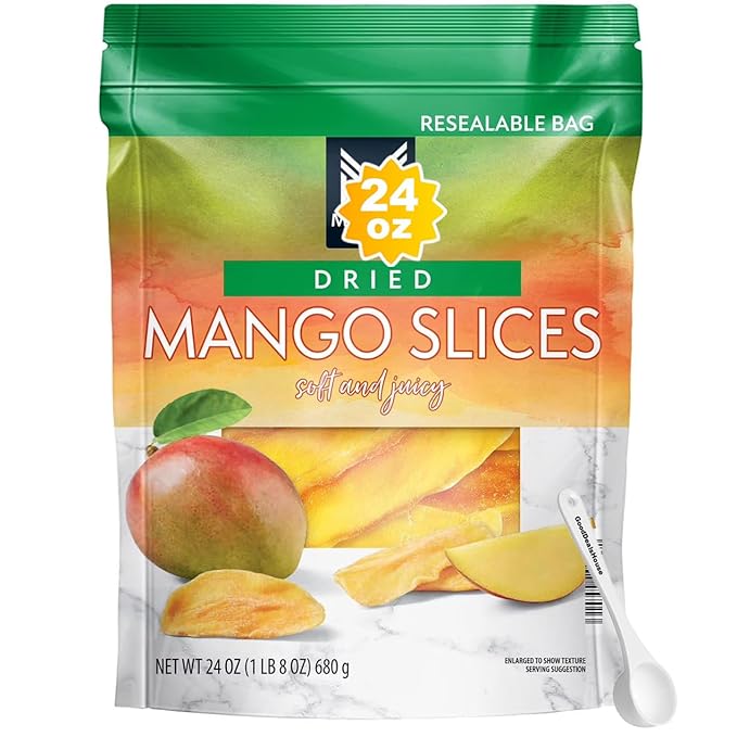 Dried Mango Slices 24 oz Value Pack + 5 ml Measuring Spoon – Sweet &amp Chewy Dried Fruit Snack Bundle Resealable Bag