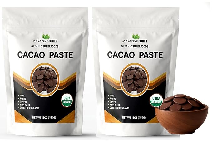 Mayan's Secret - Organic Raw Cacao Paste Wafers – USDA Certified Non-GMO Vegan &amp Gluten-Free – Easy-Melt Wafers for Chocolate Making Baking &amp Beverages – Pure Stone-Ground Cacao (1 Pound (P