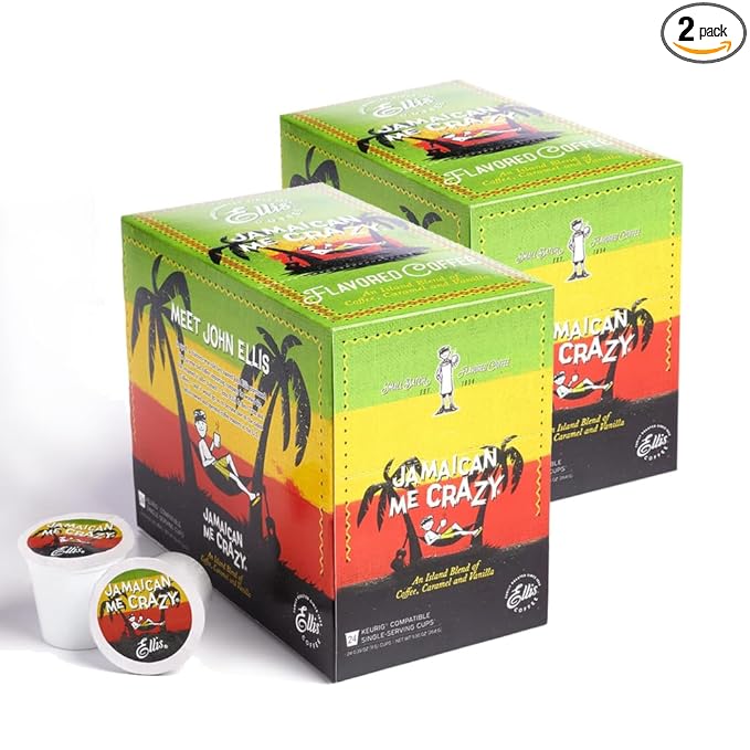 Ellis Coffee - Jamaican Me Crazy® 2-Pack - Flavored Coffee – Single Serve Coffee Pods - For Use in Most K-cups and Keurig 2.0 Brewers - 48 Count