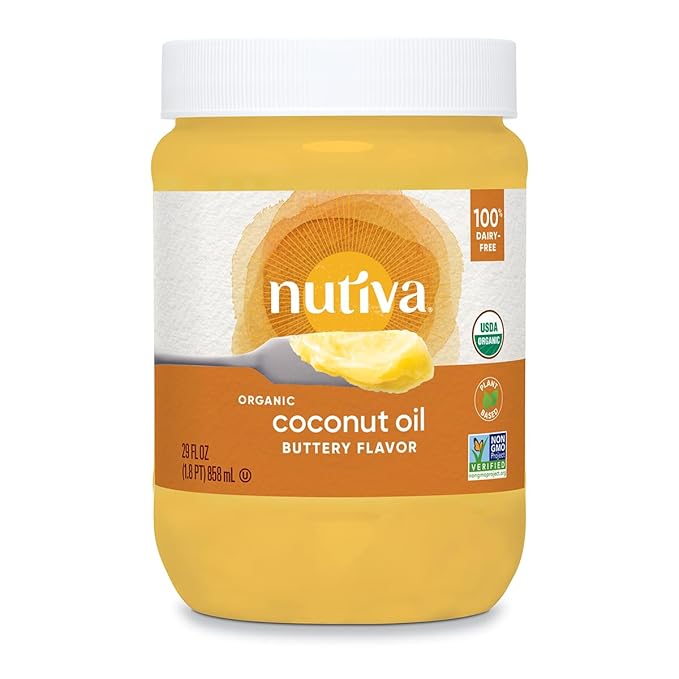 Nutiva Coconut Oil for Cooking and Baking - Butter Flavor Perfect for Making Movie Theater Popcorn Baked Goods Bread - Non-Dairy Alternative for Keto Vegan and Paleo Diets - 29floz