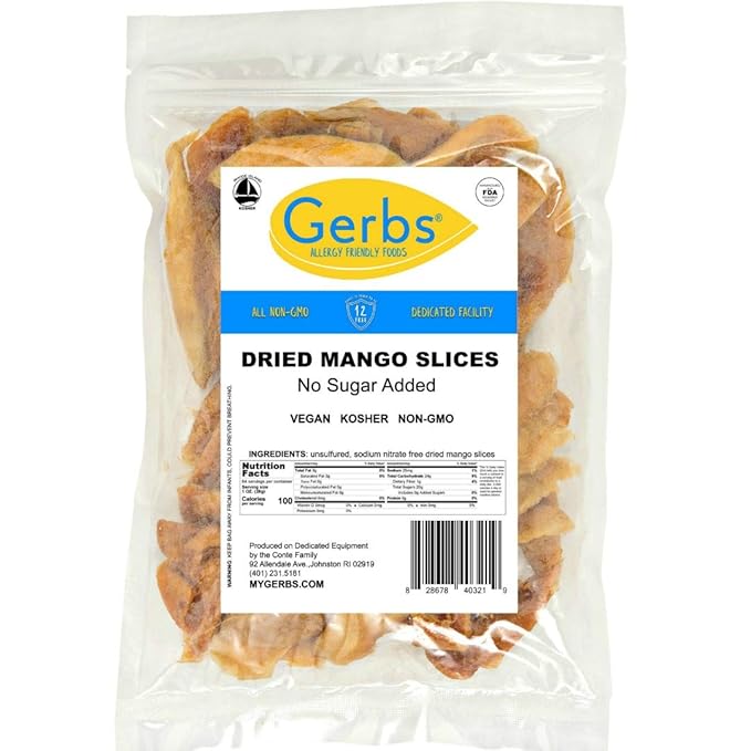 Gerbs Dried Mango Slices Unsweetened 4 lbs. | Dehydrated Unsulfured Resealable Bag | Naturally Chewy &amp Vibrant | Top 14 Allergen-Free